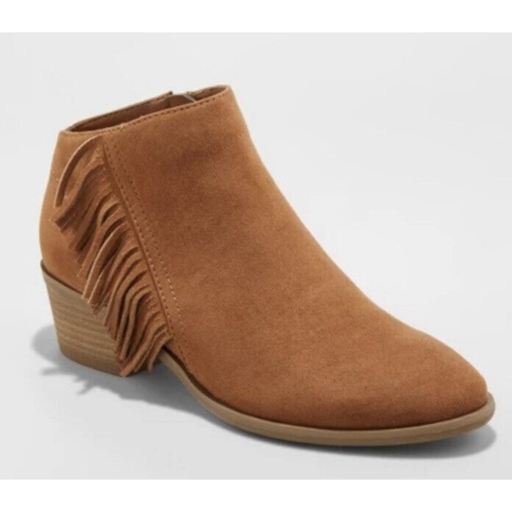 Universal Thread Sonia Fringe Booties Womens Size 8 Brown Cognac Low Block Heel
